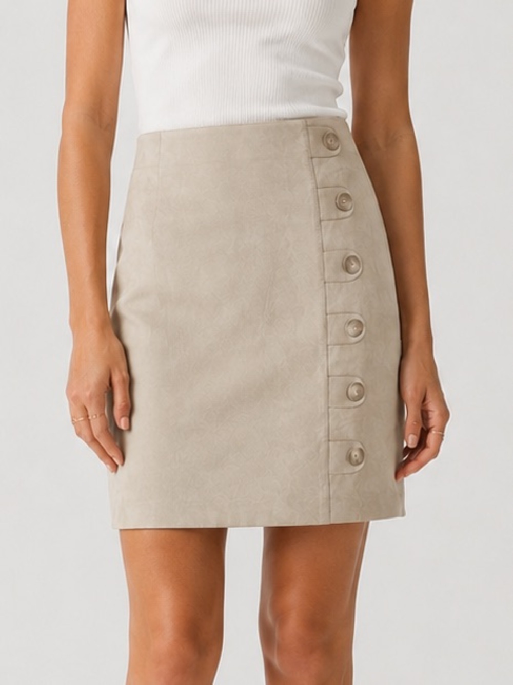 J. McLaughlin Tan Suede Button Short Skirt Western Preppy Academia Classic Sz 6